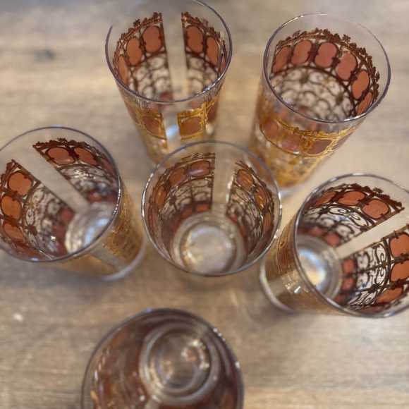 Stunning Vtg Mid-Century Fired Enamel Gold & Translucent Red Highball Glass (6) - Picture 7 of 7